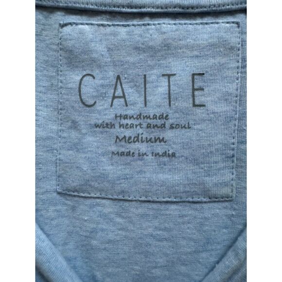 CAITE Embroidered V-neck Flowy Tunic Top, Heather Blue, Medium. - Picture 3 of 6